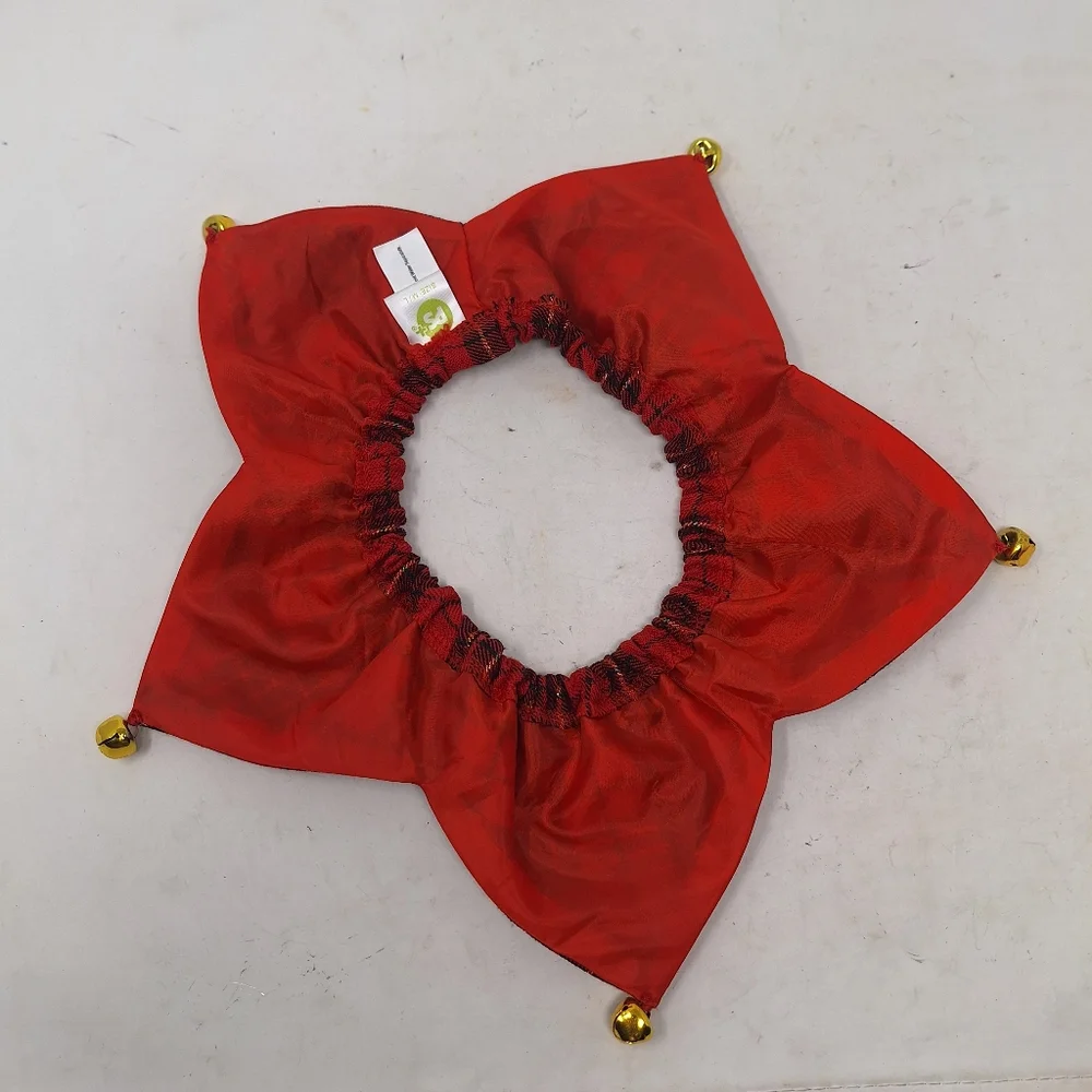 Red Plaid Star Hair Scrunchie with Bells